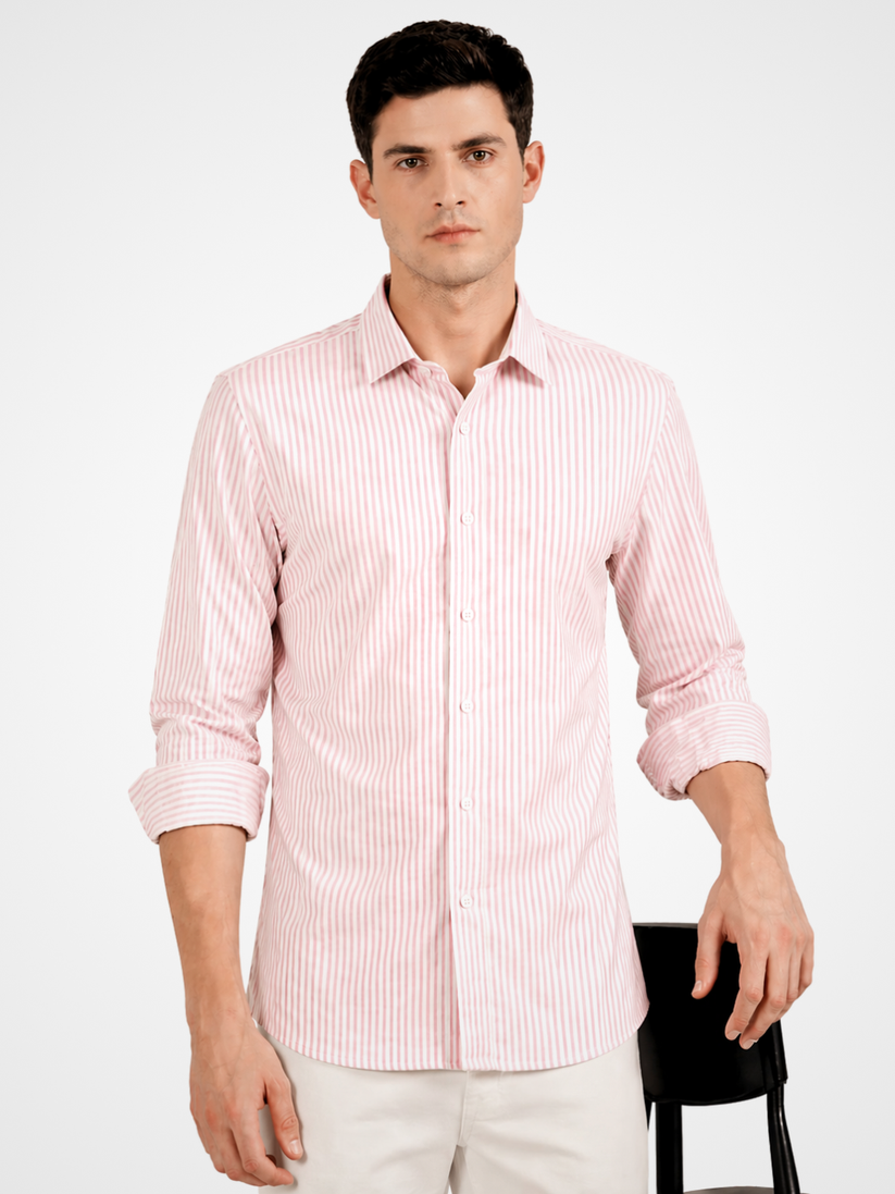 Slim Fit Blossom Pink Stripe Knit Shirt