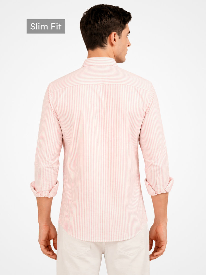 Slim Fit Blossom Pink Stripe Knit Shirt