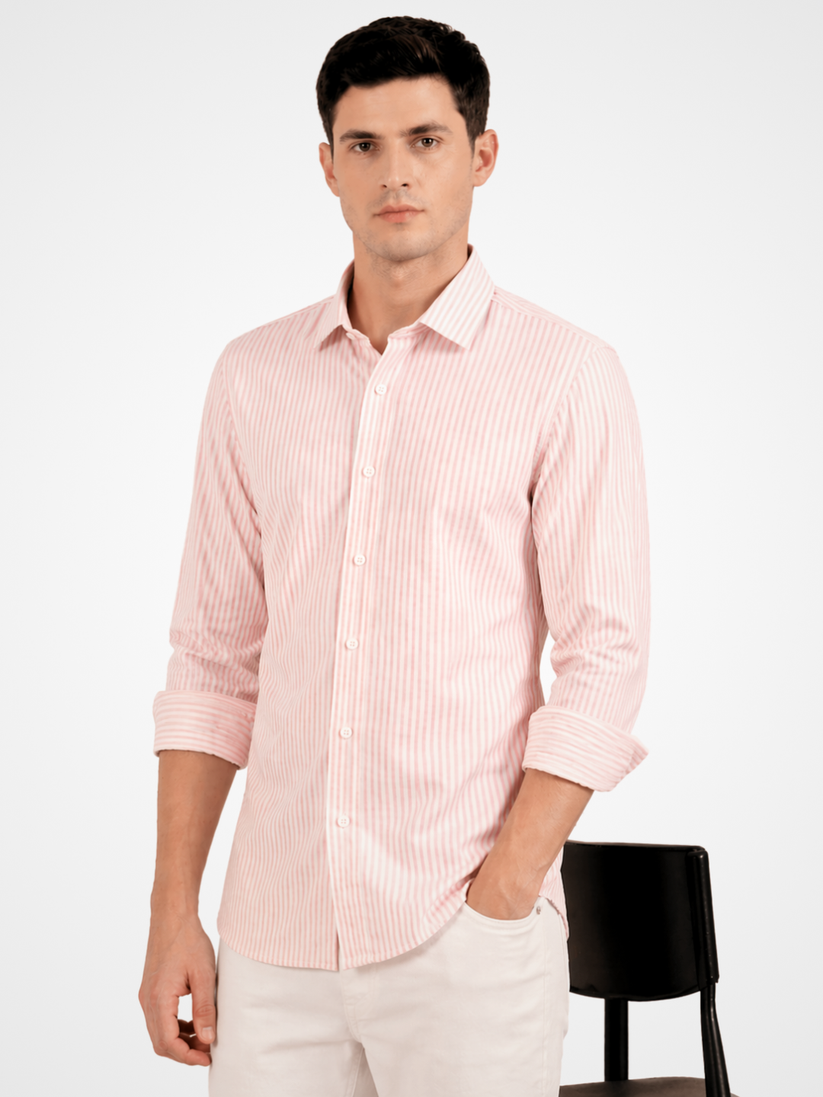 Slim Fit Blossom Pink Stripe Knit Shirt