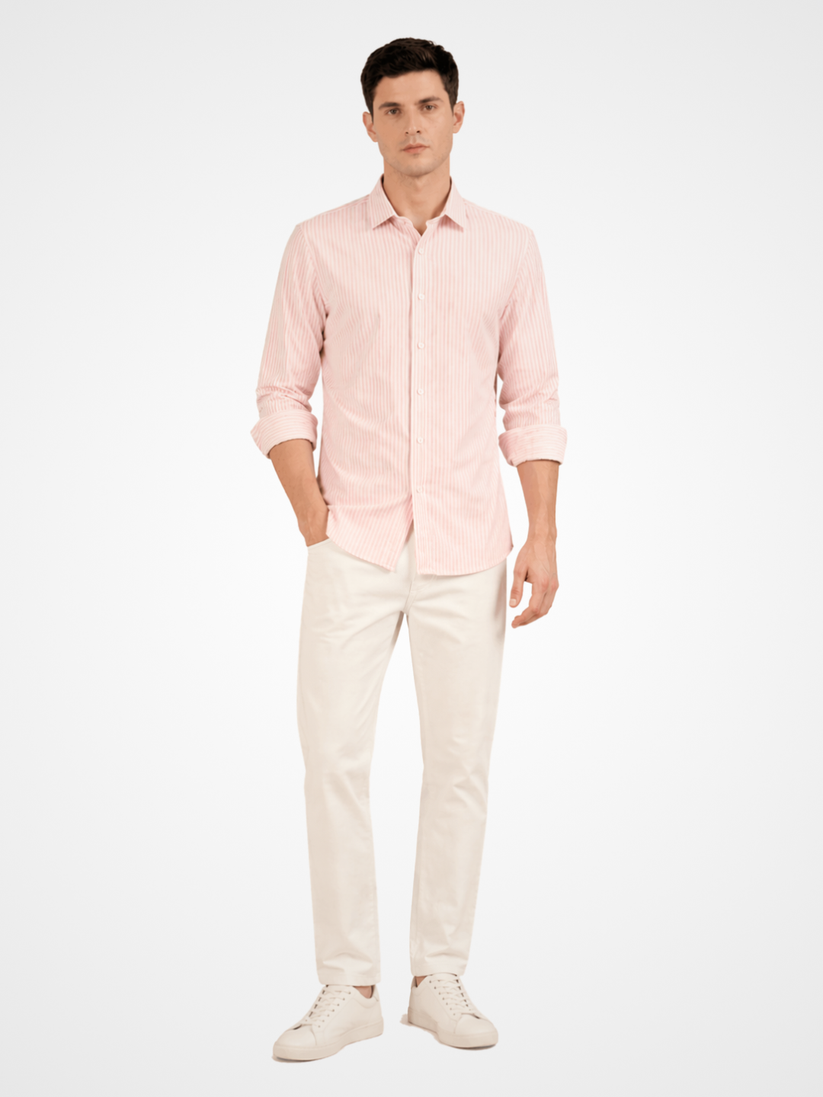 Slim Fit Blossom Pink Stripe Knit Shirt