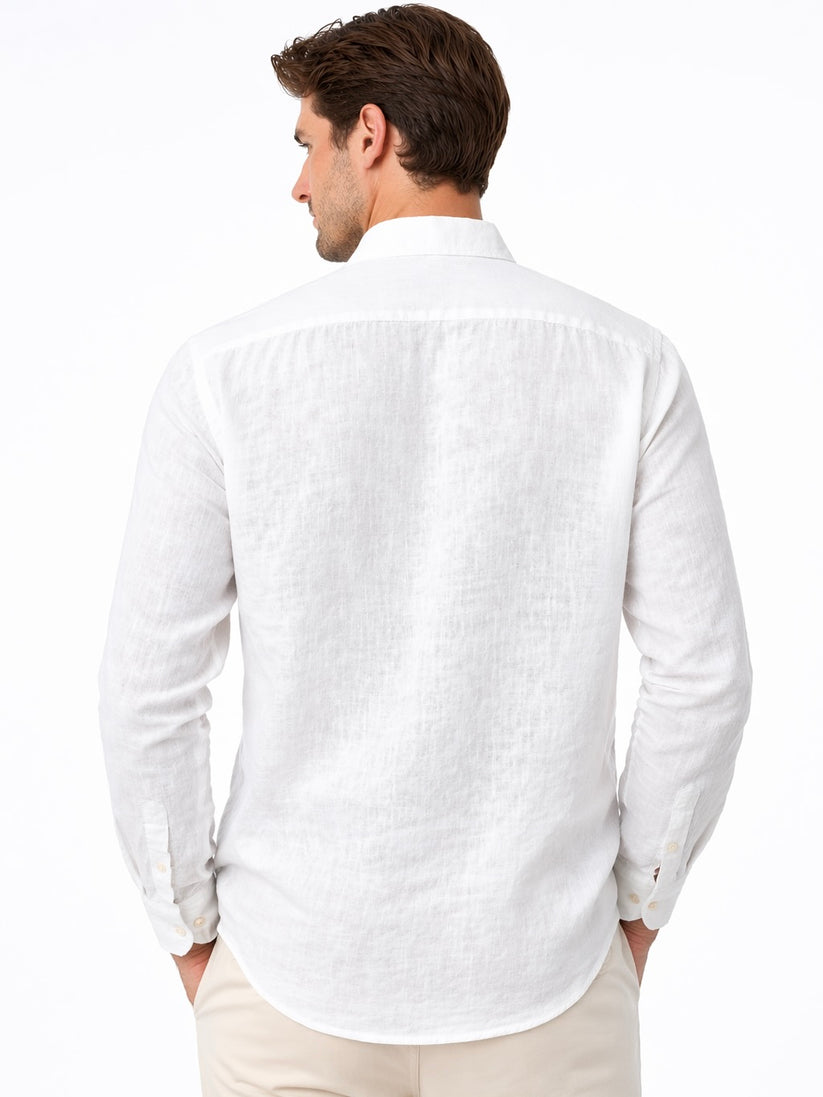 Linen Rich White Mandarin Collar Shirt
