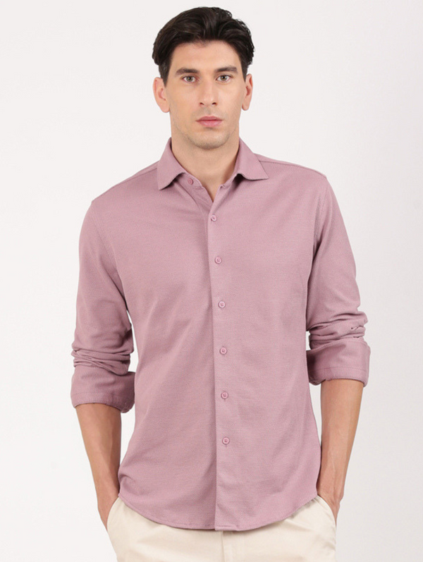Slim Fit Textured Mauve Knit Shirt