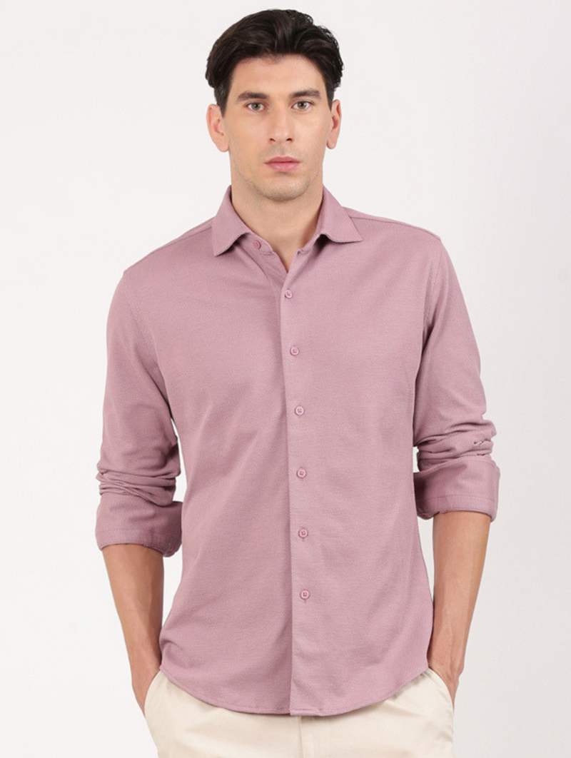 Slim Fit Textured Mauve Knit Shirt