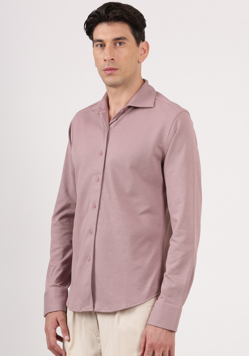 Slim Fit Textured Mauve Knit Shirt