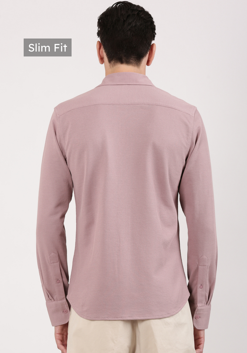 Slim Fit Textured Mauve Knit Shirt