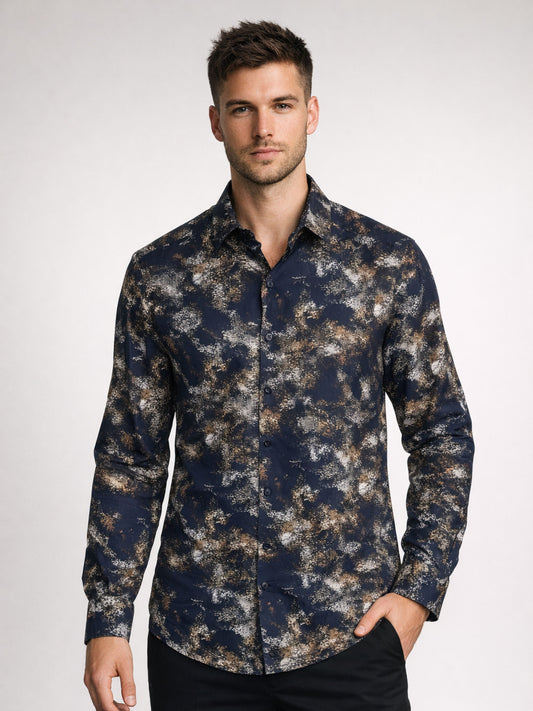 Regular Fit Abstract Metallic Print Shirt