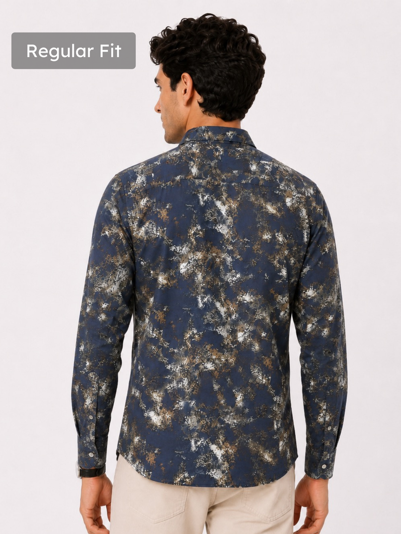Abstract Blue Metallic Print Shirt