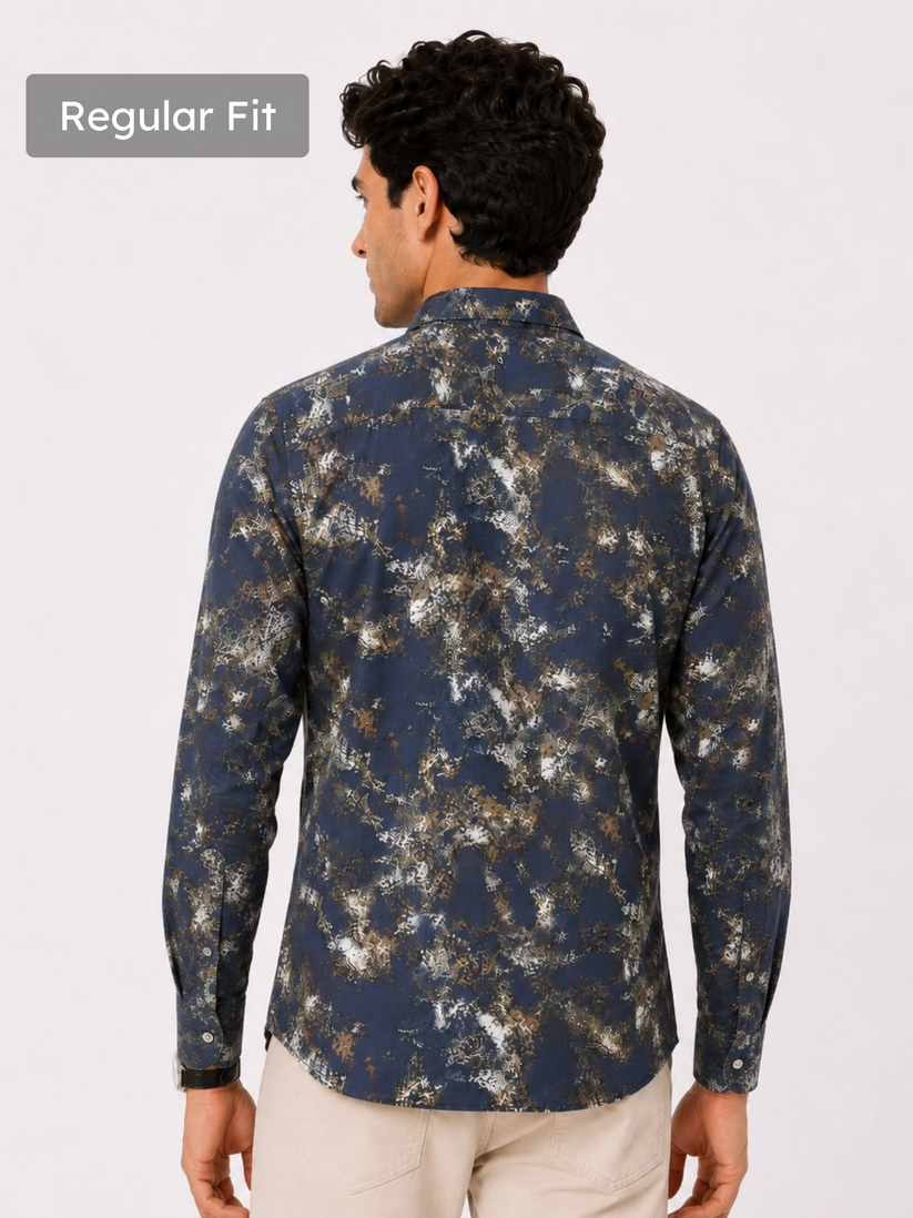 Abstract Blue Metallic Print Shirt