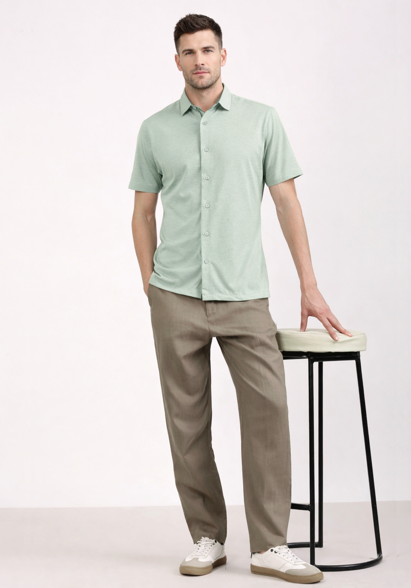 Slim Fit Mint Green Knit Shirt