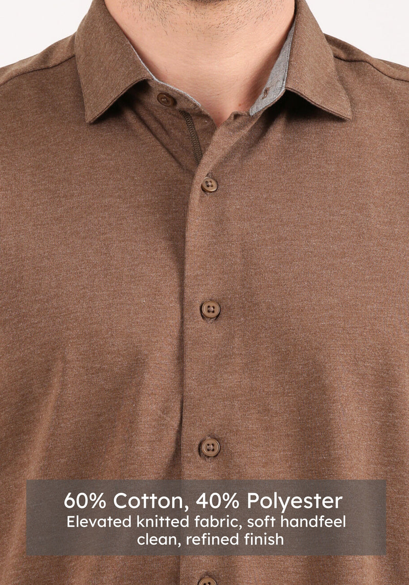 Slim Fit Mocha Brown Knit Shirt