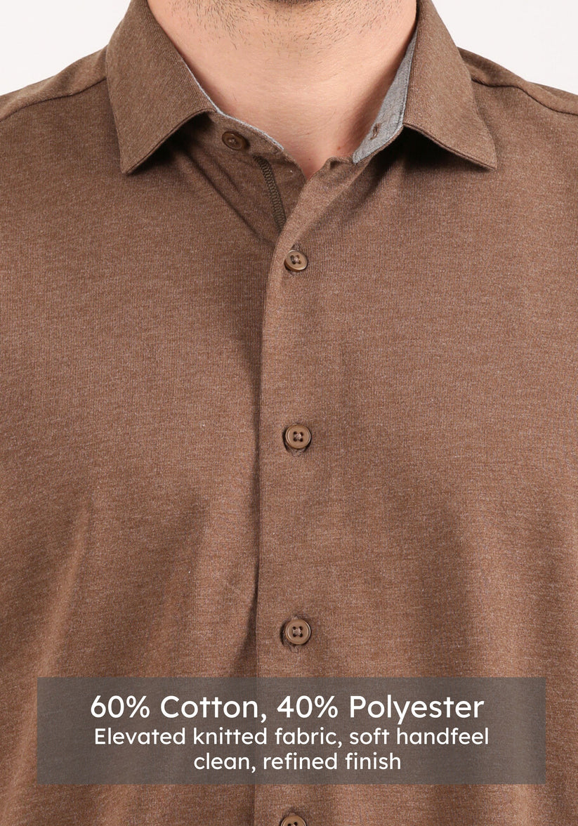Slim Fit Mocha Brown Knit Shirt