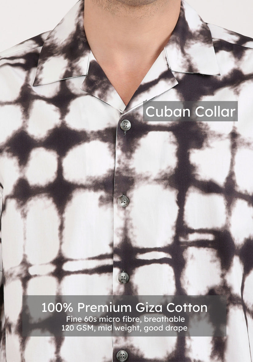 Monochrome Cuban Collar Print Shirt