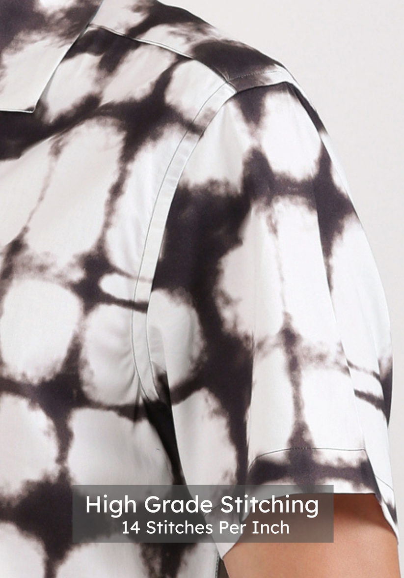 Monochrome Cuban Collar Print Shirt