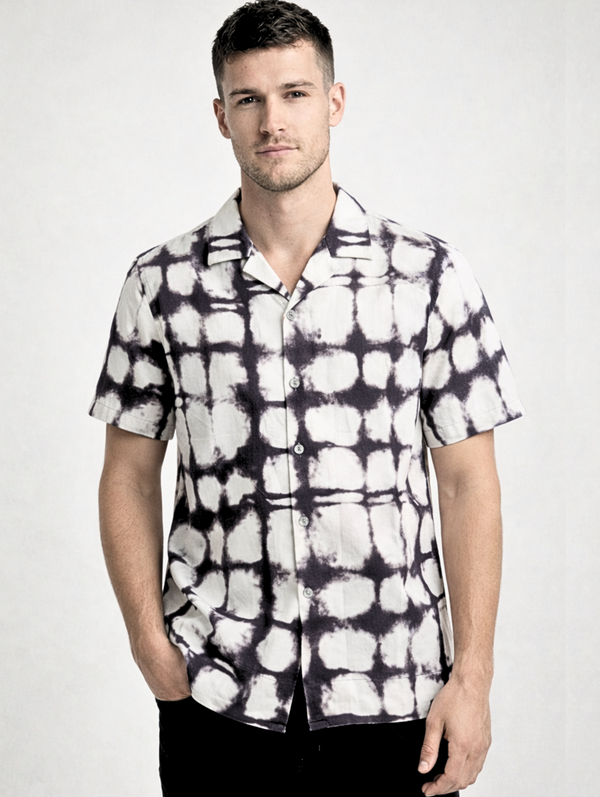 Monochrome Cuban Collar Print Shirt