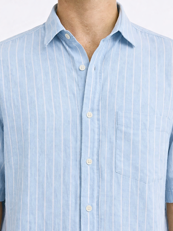 Linen Rich Blue Striped Shirt