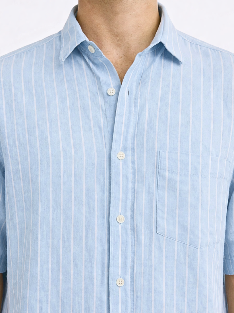 Linen Rich Blue Stripe Shirt
