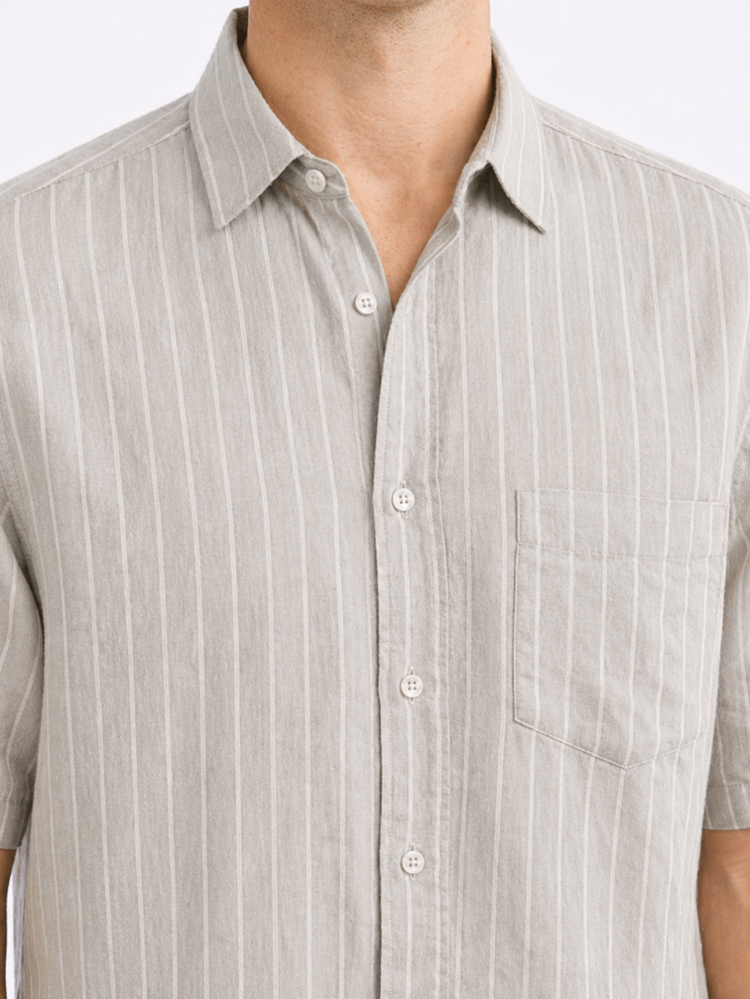 Linen Rich Silver Grey Stripe Shirt