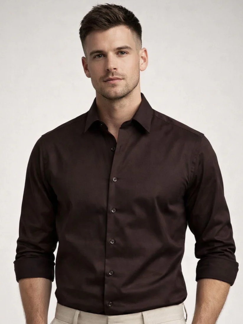 Brown Satin Stretch Shirt