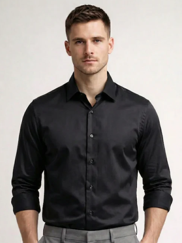 Midnight Black Satin Stretch Shirt