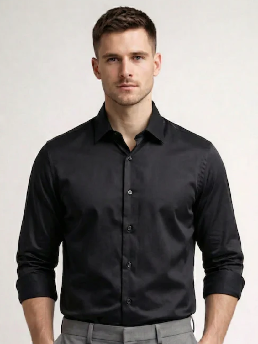 Midnight Black Satin Stretch Shirt