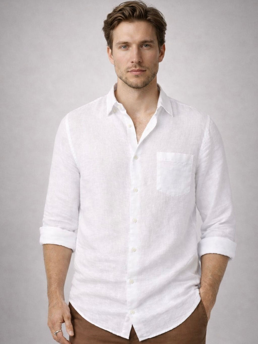 White Pure Italian Linen Shirt