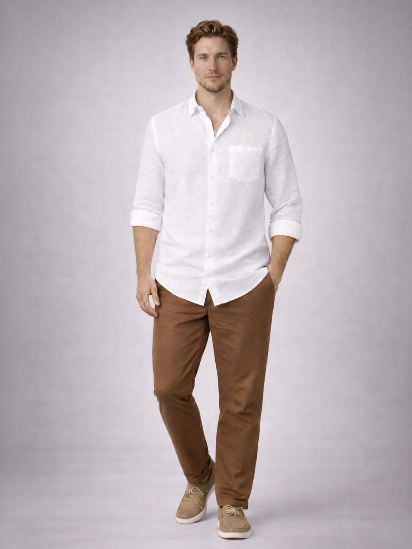 White Pure Italian Linen Shirt