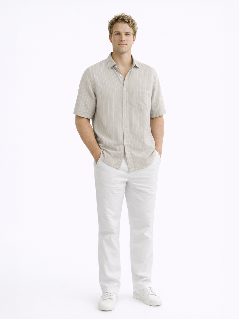 Linen Rich Silver Grey Stripe Shirt