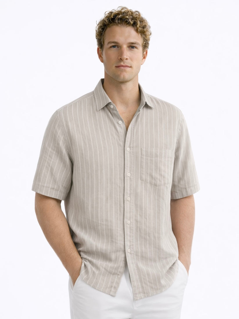 Linen Rich Silver Grey Stripe Shirt