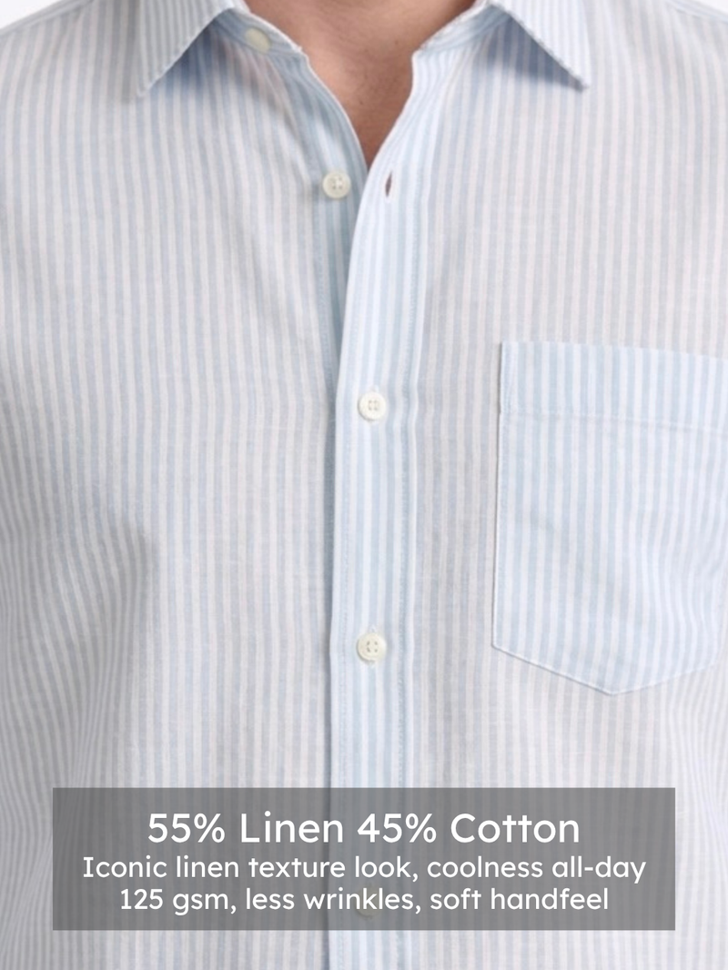 Linen Rich Light Blue Striped Shirt