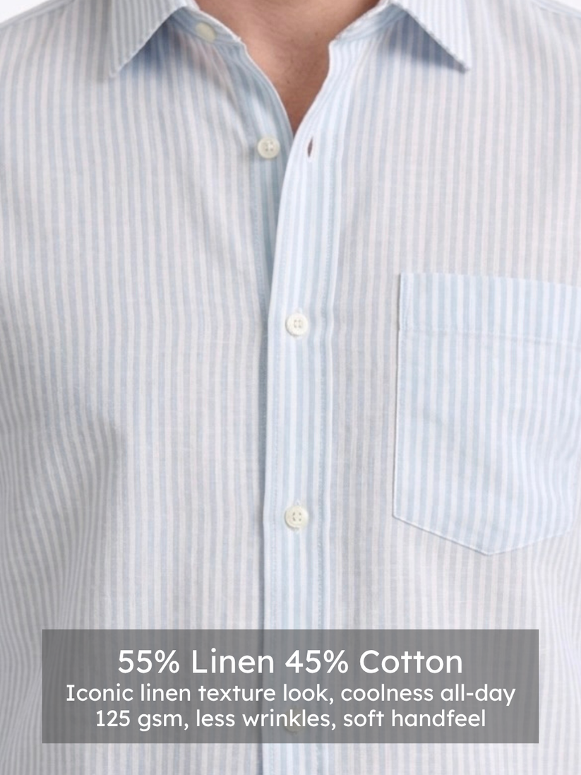 Linen Rich Light Blue Stripe Shirt