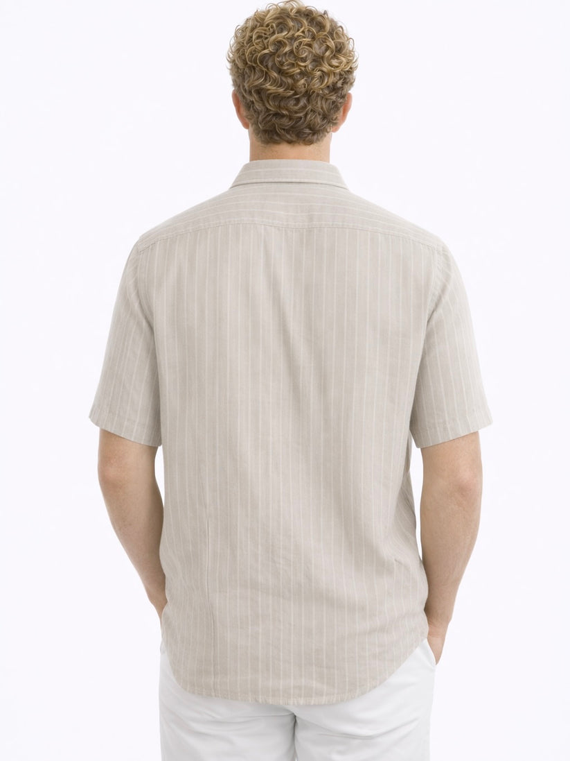 Linen Rich Silver Grey Stripe Shirt