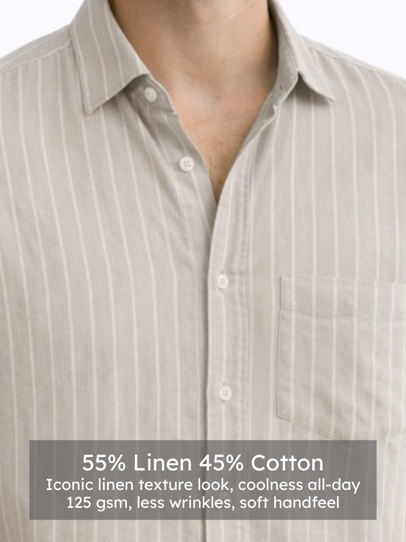 Linen Rich Silver Grey Stripe Shirt