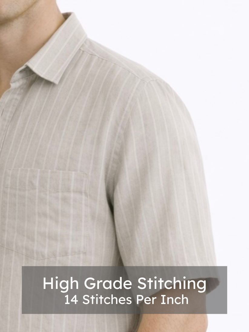 Linen Rich Silver Grey Stripe Shirt