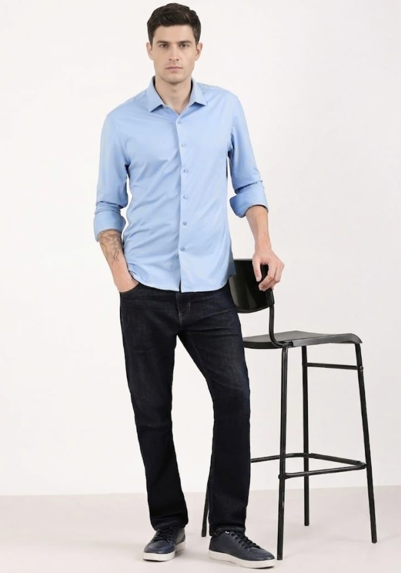 Slim Fit Sky Blue Knit Shirt