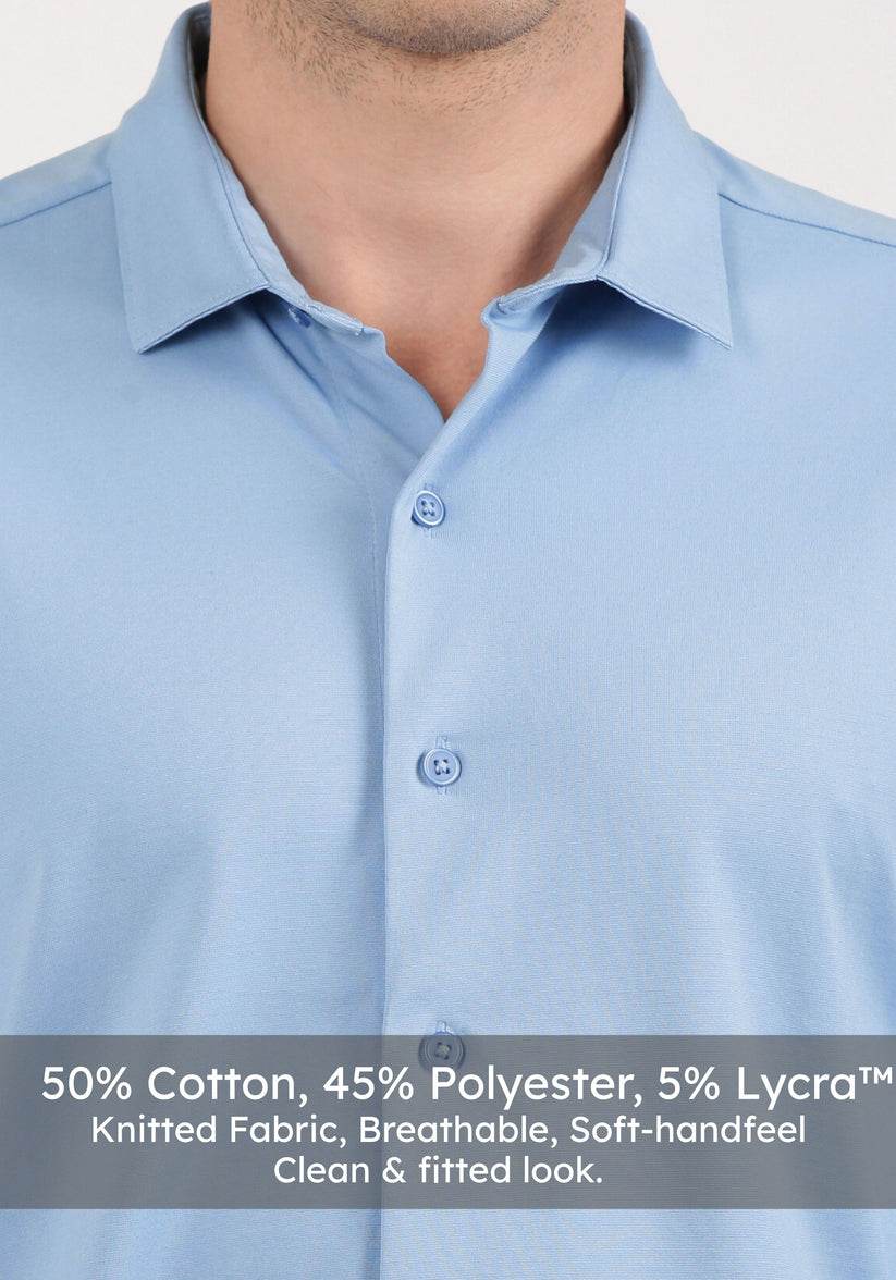 Slim Fit Sky Blue Knit Shirt