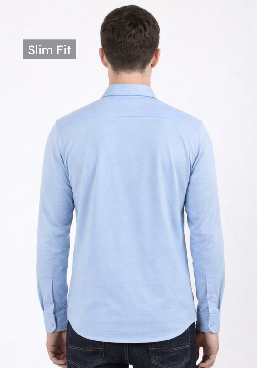 Slim Fit Sky Blue Knit Shirt