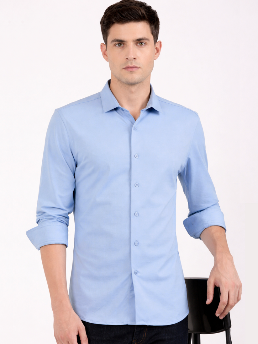 Slim Fit Sky Blue Knit Shirt