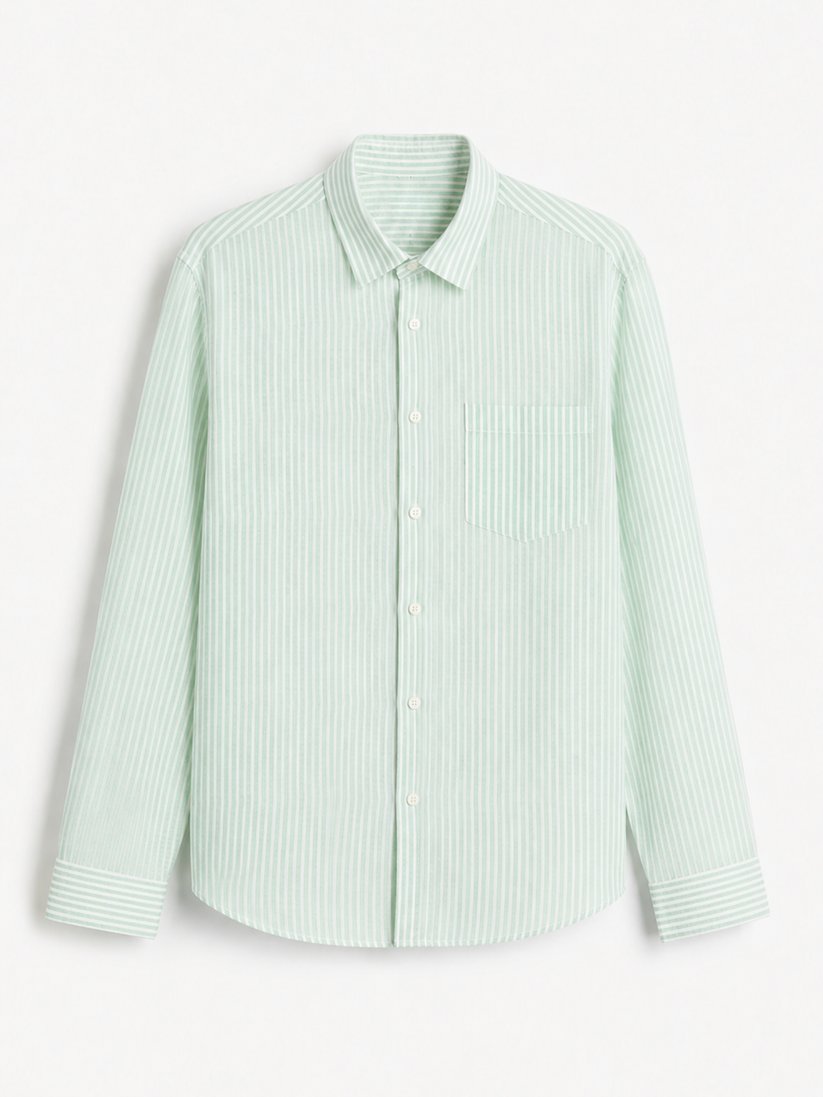 Linen Rich Light Green  Stripe Shirt