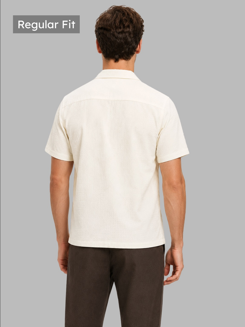 Off White Cuban Collar Textured Shirt