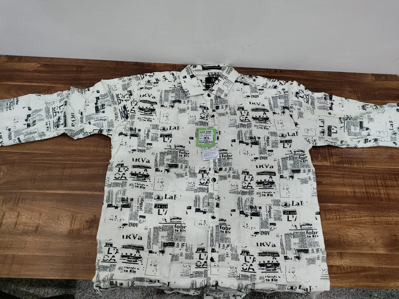 Premium Cotton Print Cream Shirt