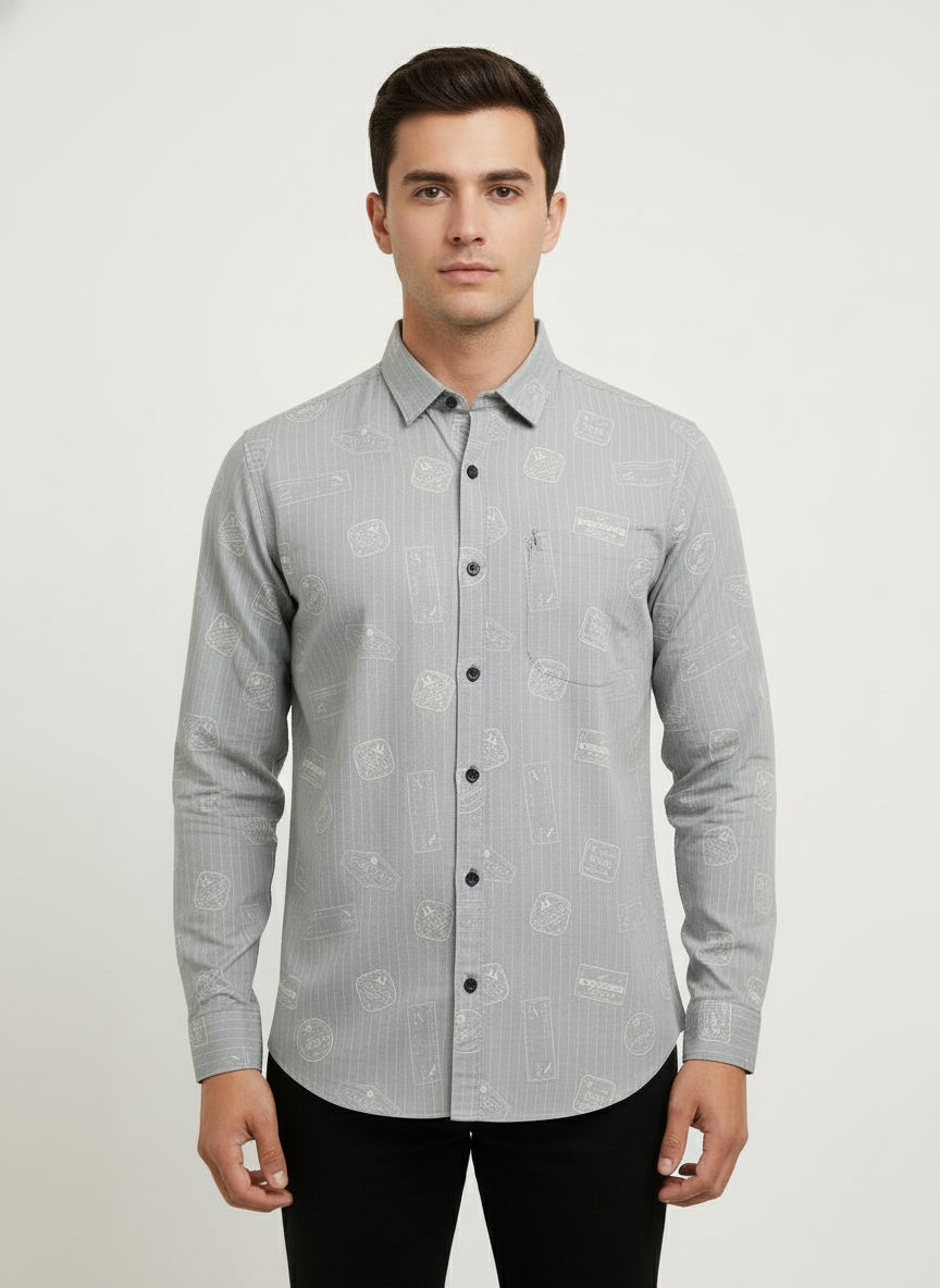 Premium Cotton Print Cream Shirt