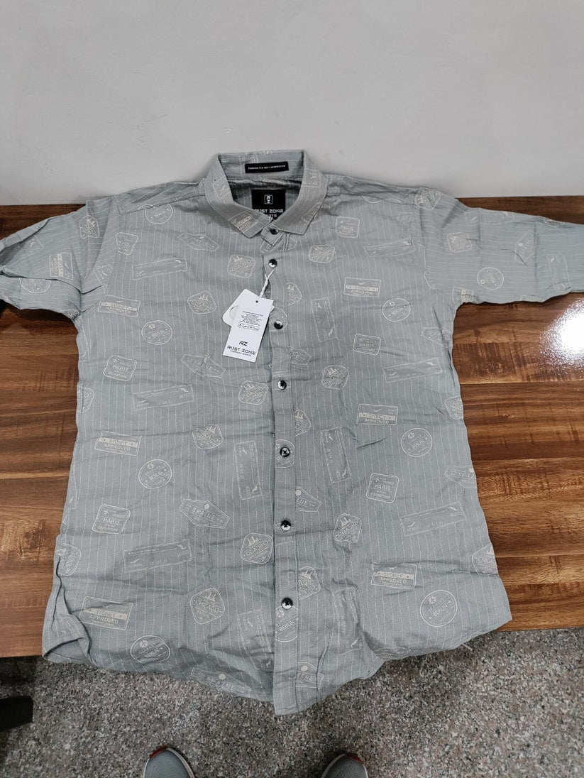 Premium Cotton Print Cream Shirt