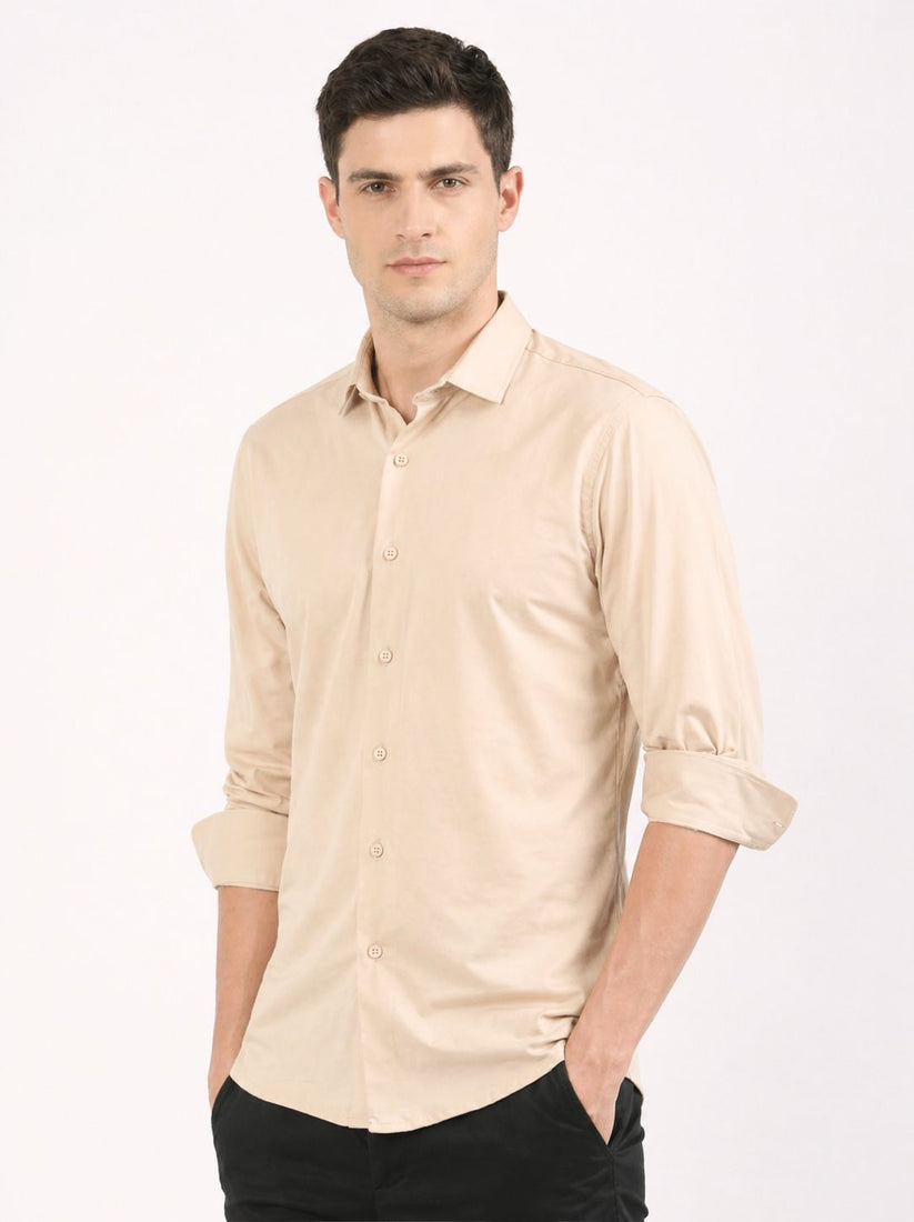 Slim Fit Sand Beige Knit Shirt