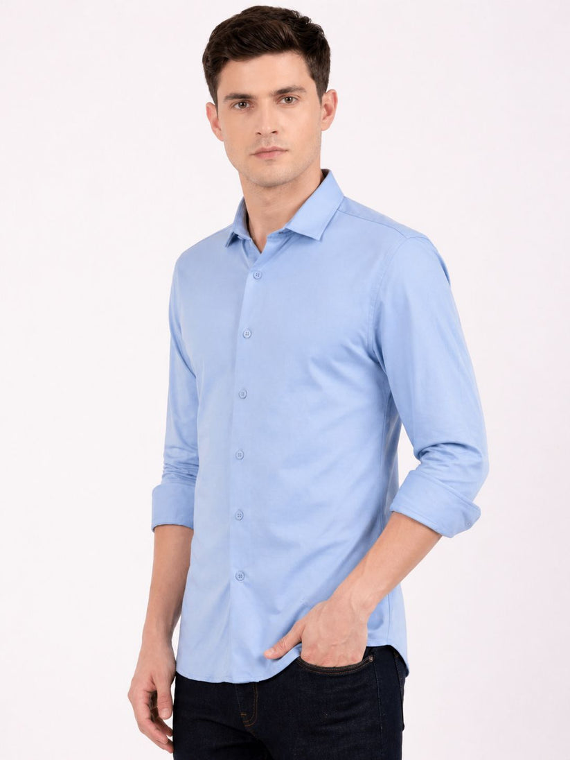 Slim Fit Sky Blue Knit Shirt
