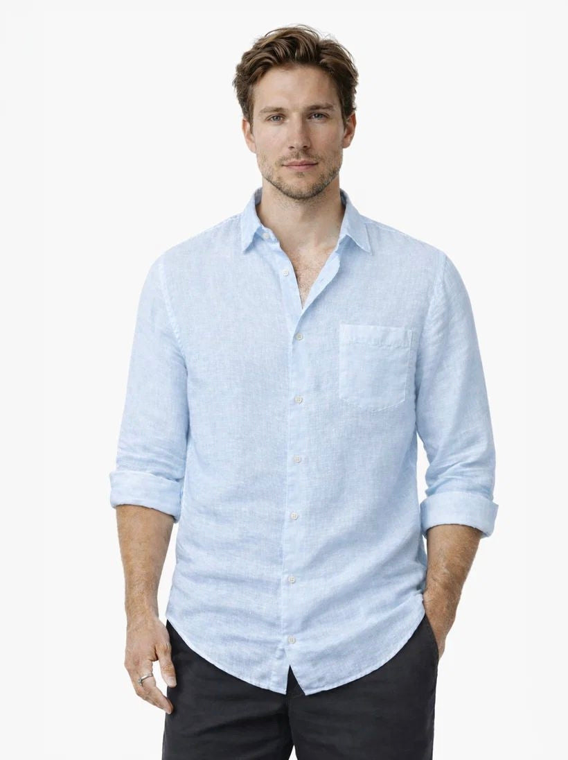 Ice Blue Pure Italian Linen Shirt
