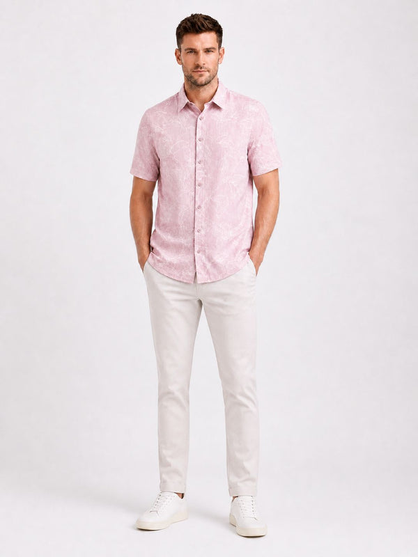 Linen Rich Dusty Pink Print Shirt