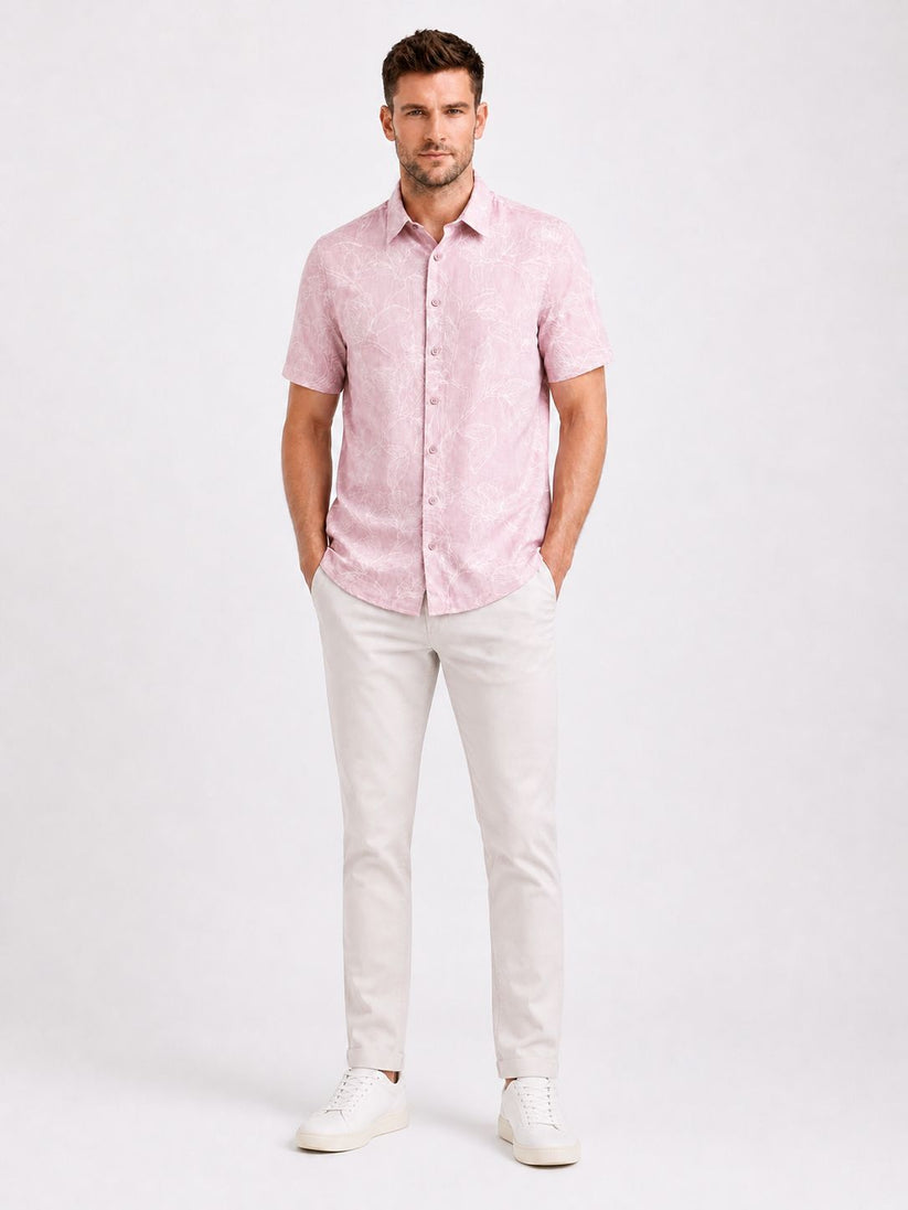 Linen Rich Dusty Pink Print Shirt