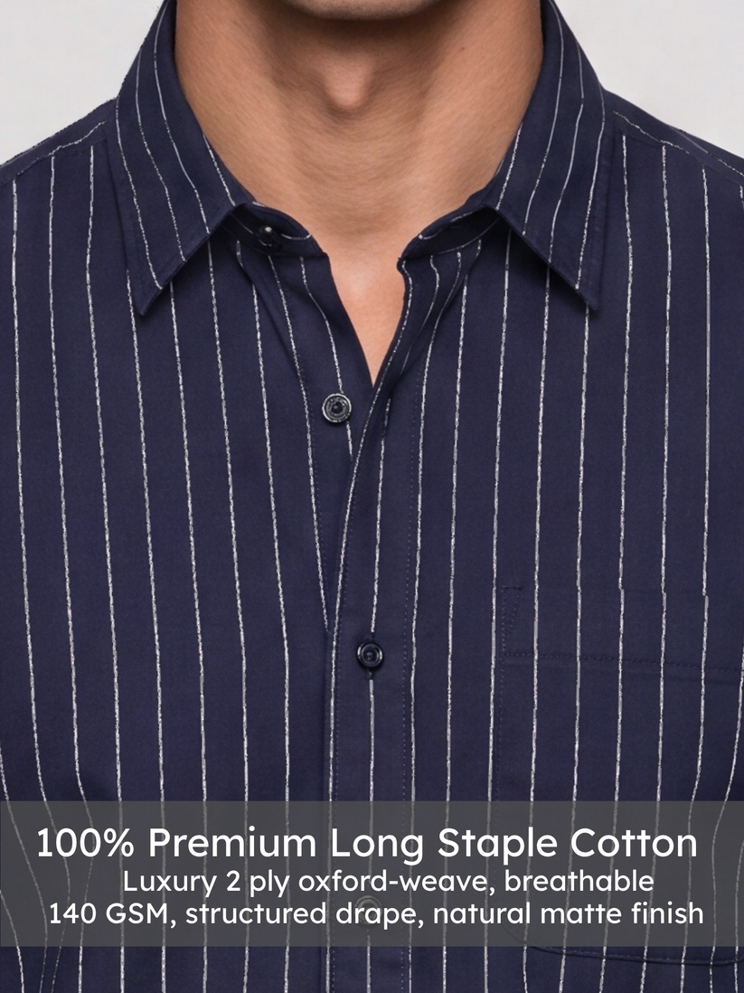 Oxford Navy Grey Striped Shirt
