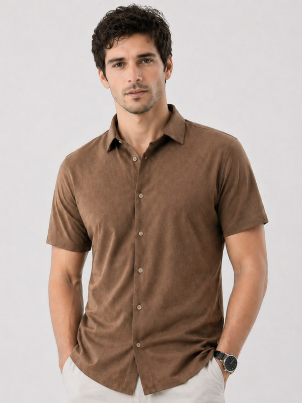 Slim Fit Mocha Brown Knit Shirt
