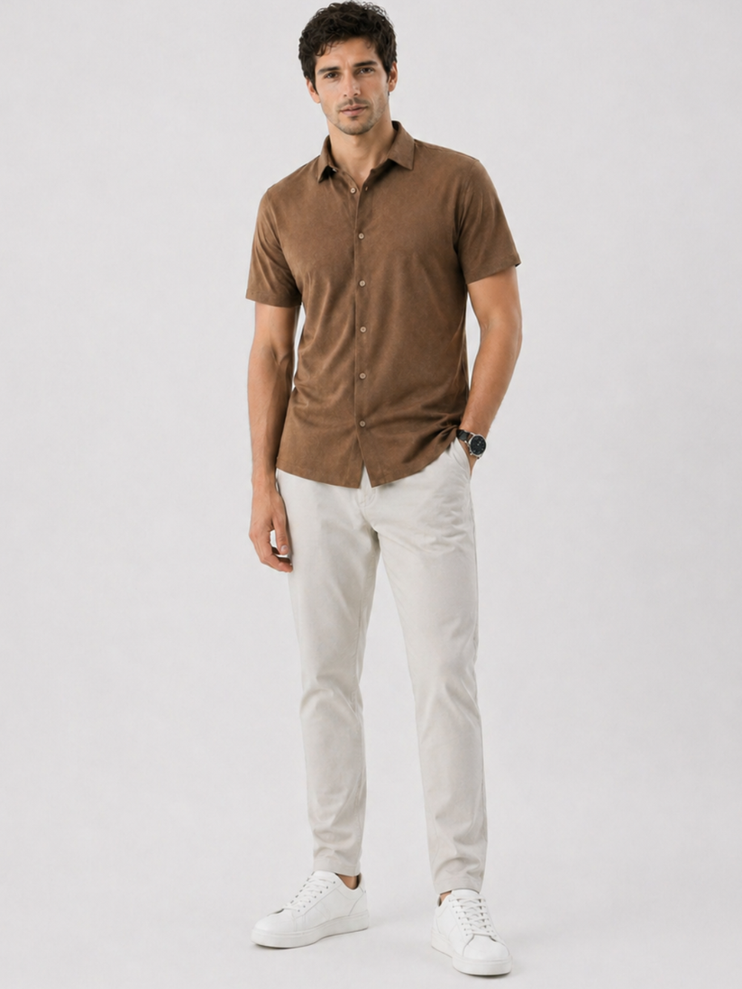 Slim Fit Mocha Brown Knit Shirt